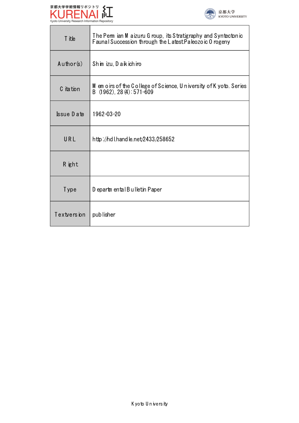 Title the Permian Maizuru Group, Its Stratigraphy and Syntectonic