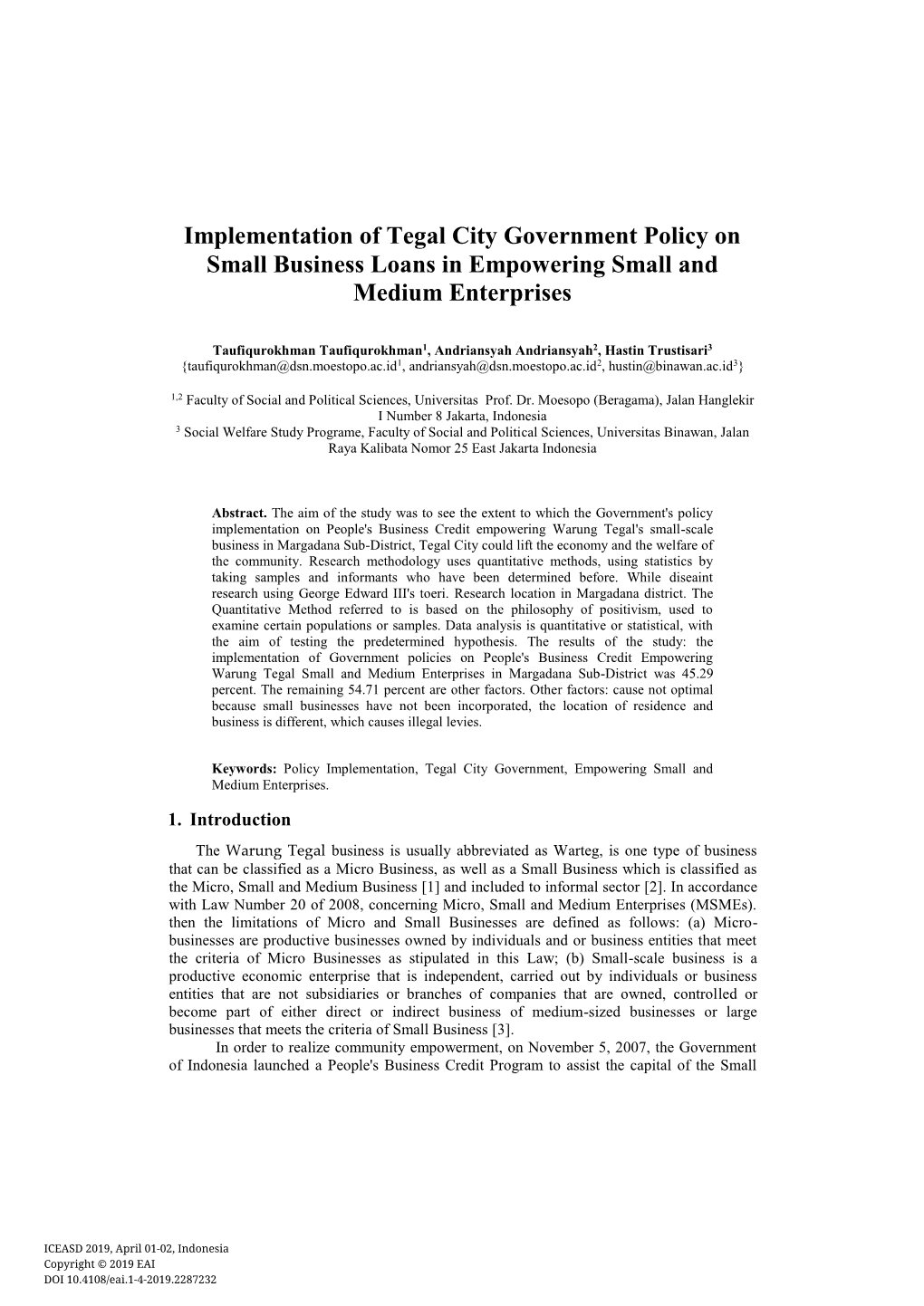 Implementation of Tegal City Government Policy on Small Business Loans in Empowering Small and Medium Enterprises