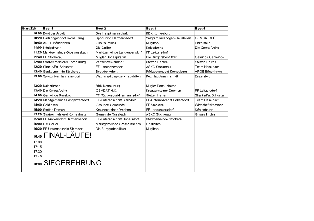 16:40 Final-Läufe! 18:00 Siegerehrung