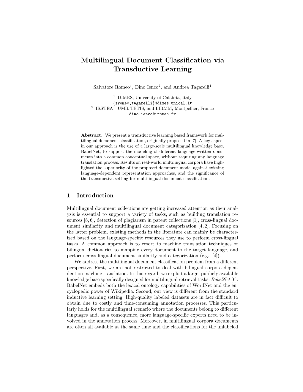 Multilingual Document Classification Via Transductive Learning