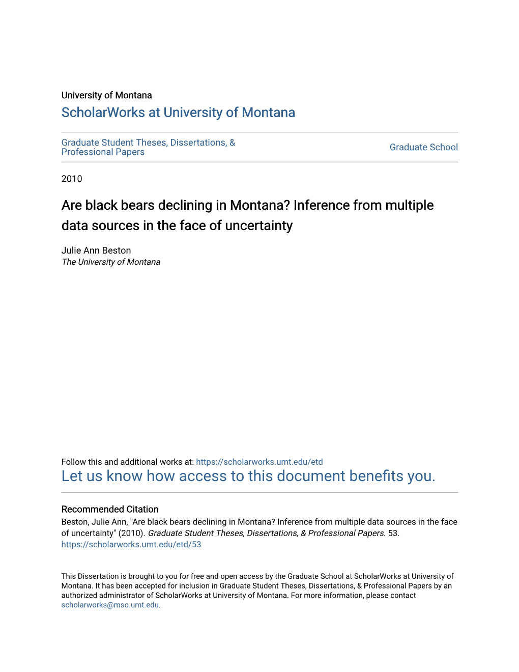 Are Black Bears Declining in Montana? Inference from Multiple Data Sources in the Face of Uncertainty