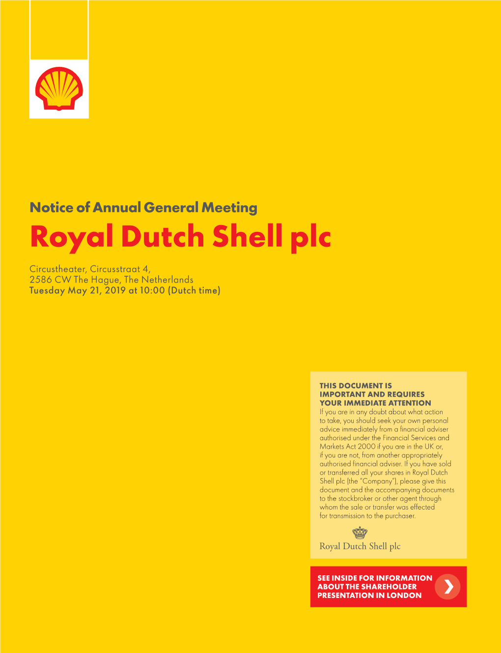 Notice of Annual General Meeting Royal Dutch Shell Plc