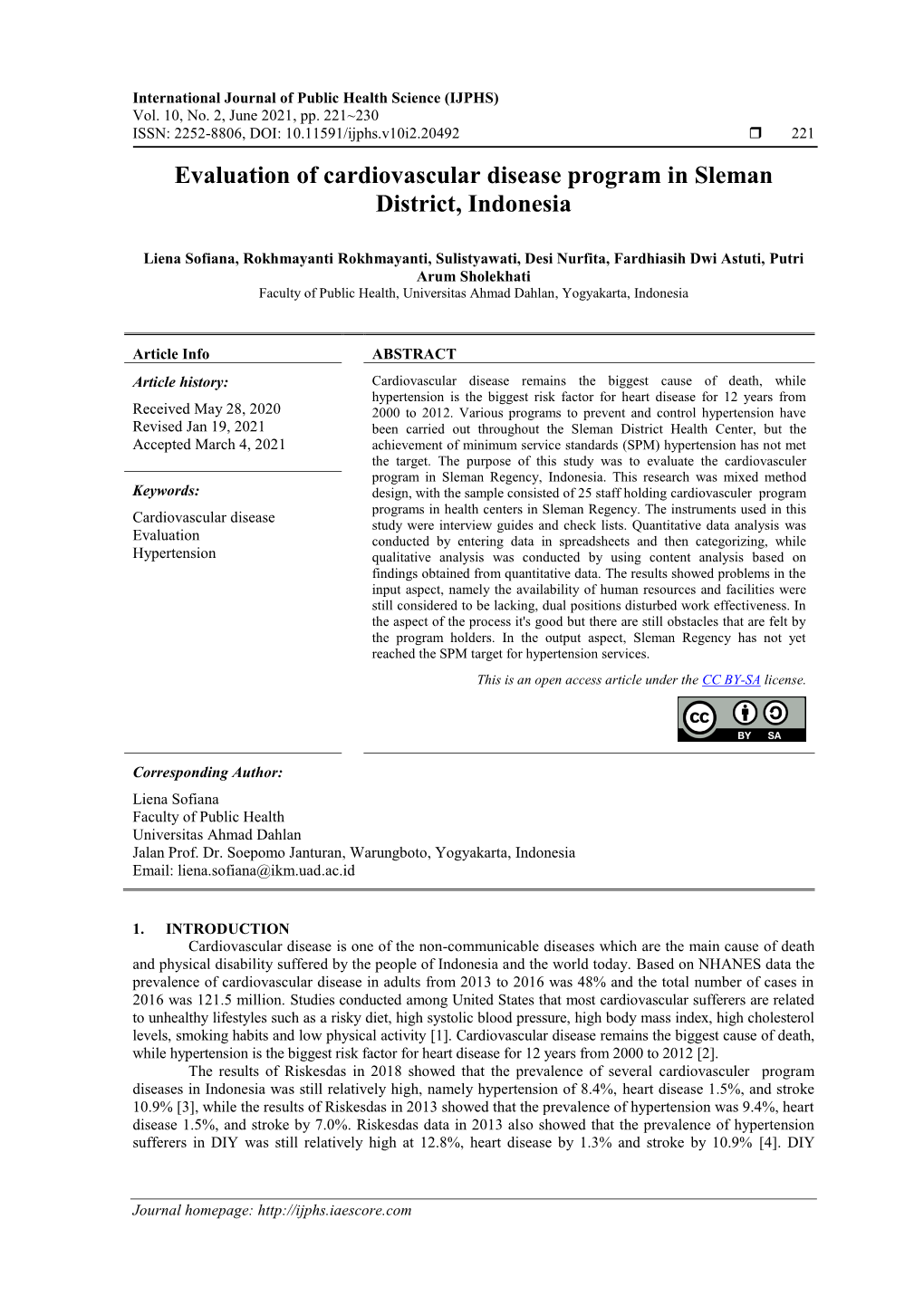 Evaluation of Cardiovascular Disease Program in Sleman District, Indonesia