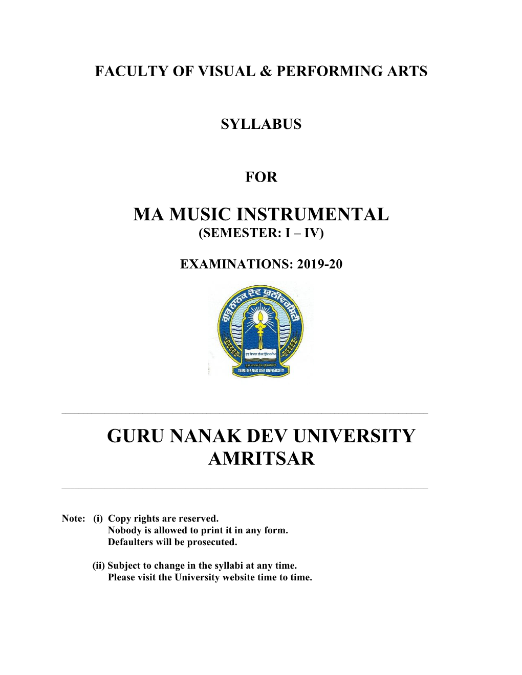 Ma Music Instrumental (Semester: I – Iv)