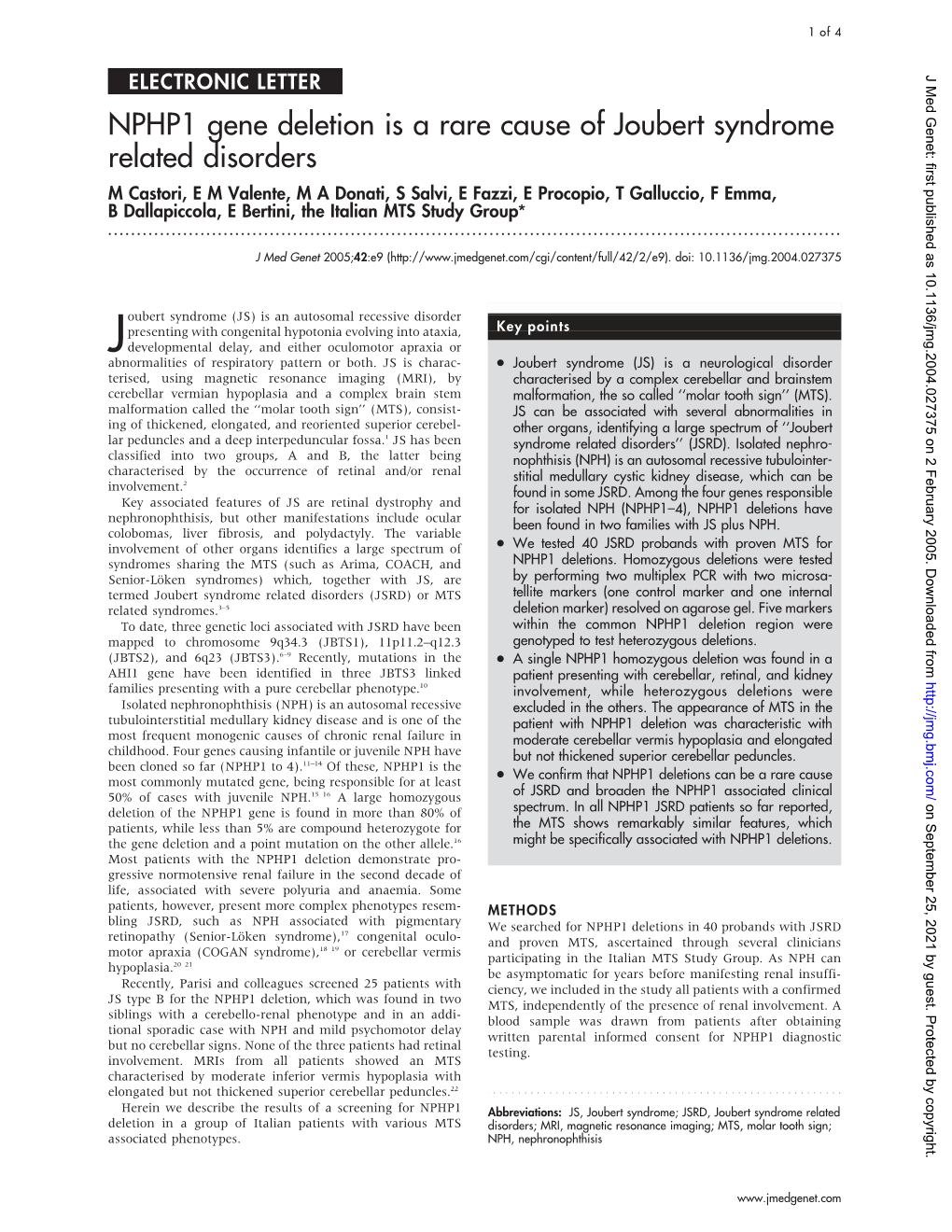 NPHP1 Gene Deletion Is a Rare Cause of Joubert Syndrome Related Disorders