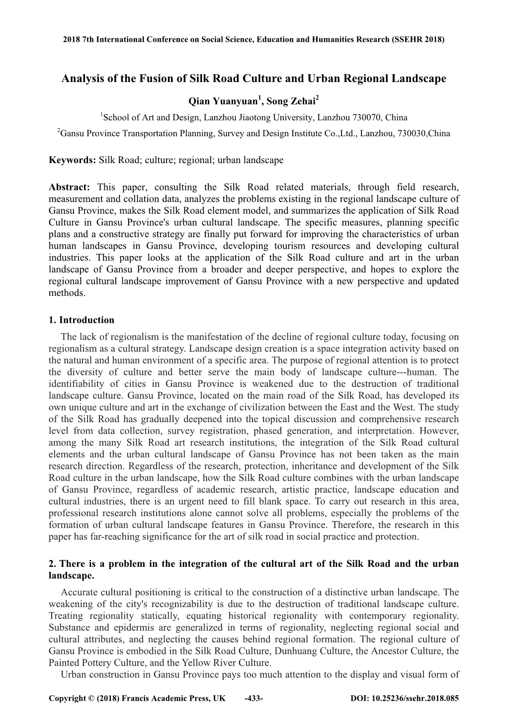 Analysis of the Fusion of Silk Road Culture and Urban Regional Landscape