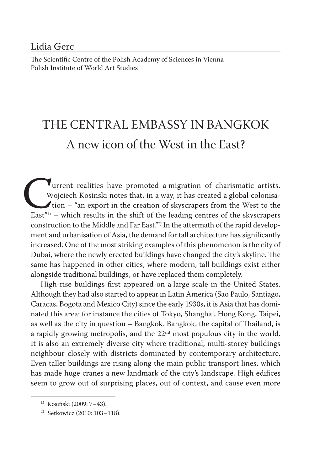 THE CENTRAL EMBASSY in BANGKOK a New Icon of the West in the East?