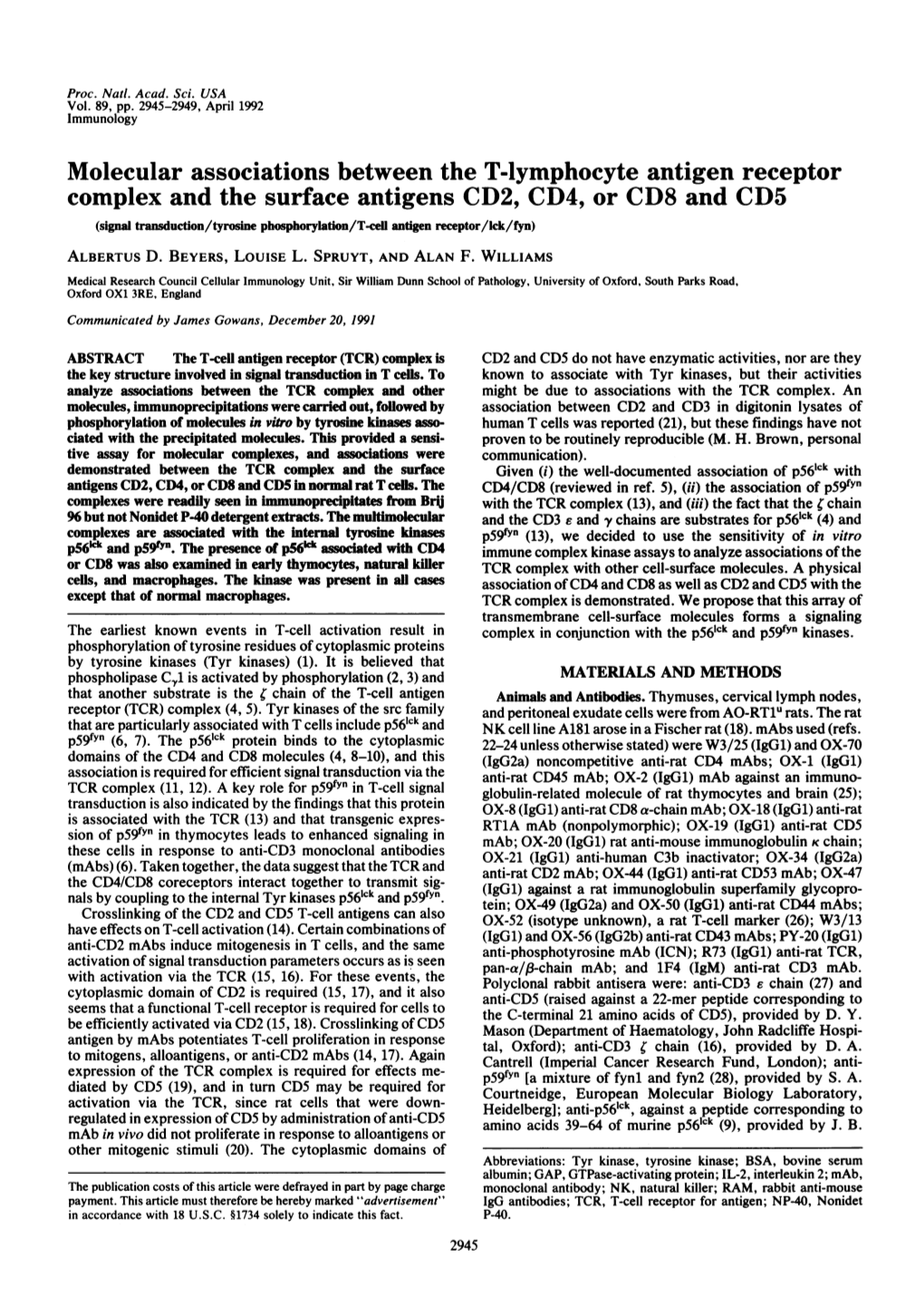 Molecular Associations Between the T-Lymphocyte Antigen Receptor