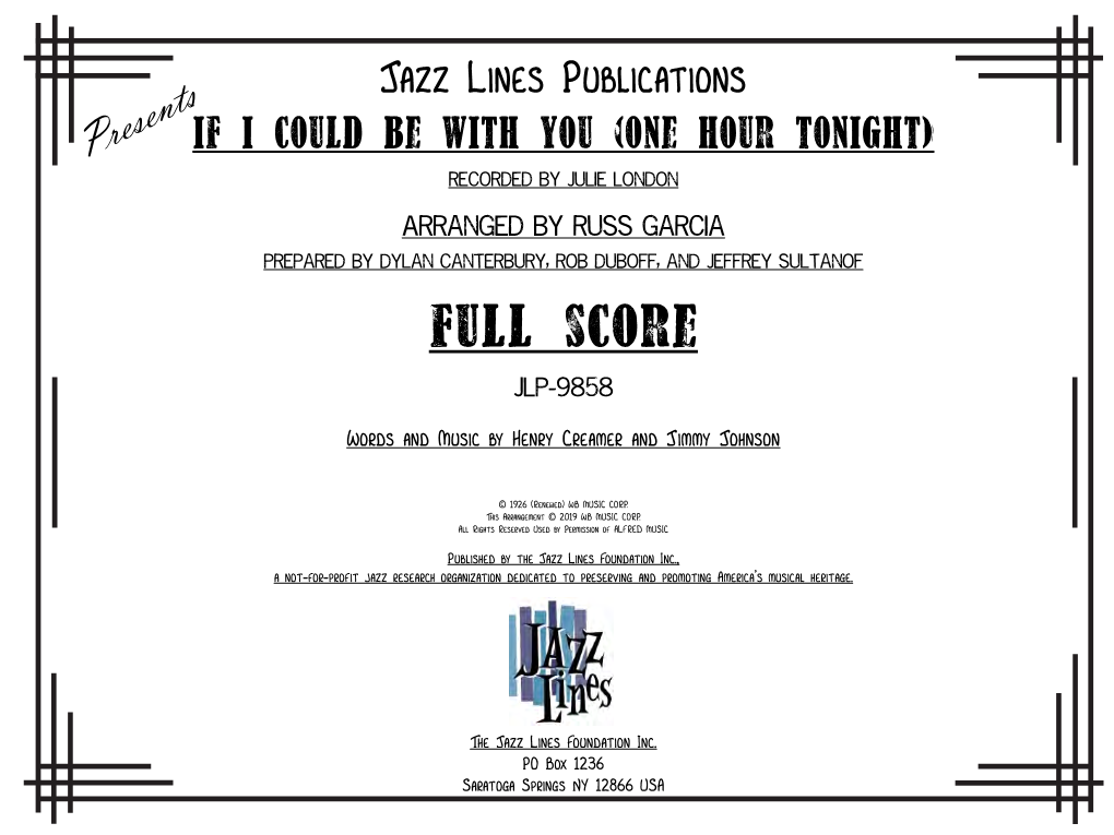 Jazz Lines Publications If I Could Be with You (One Hour Tonight)