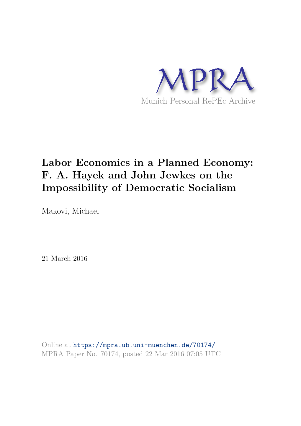 Labor Economics in a Planned Economy: F