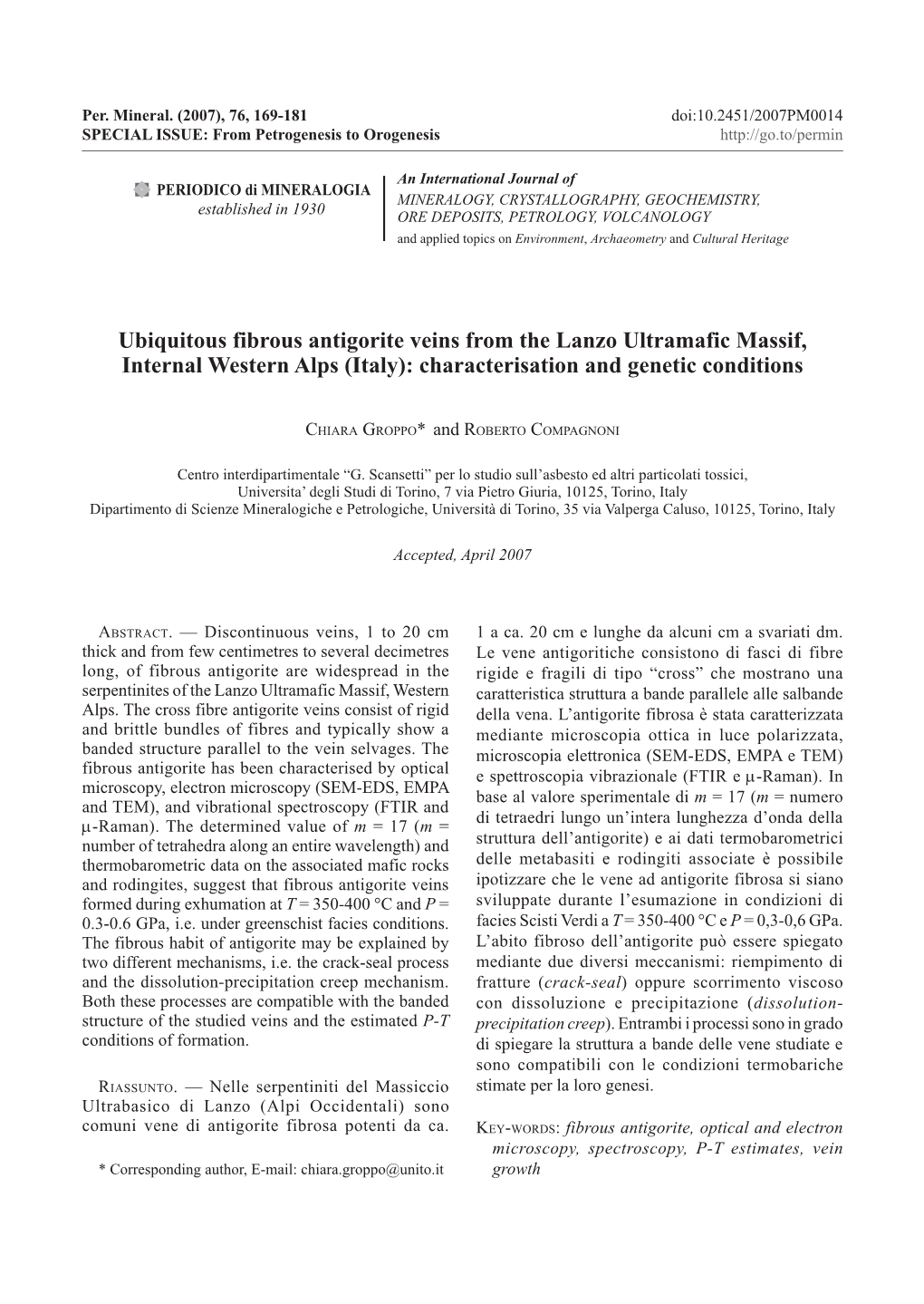 Ubiquitous Fibrous Antigorite Veins from the Lanzo Ultramafic Massif, Internal Western Alps (Italy): Characterisation and Genetic Conditions