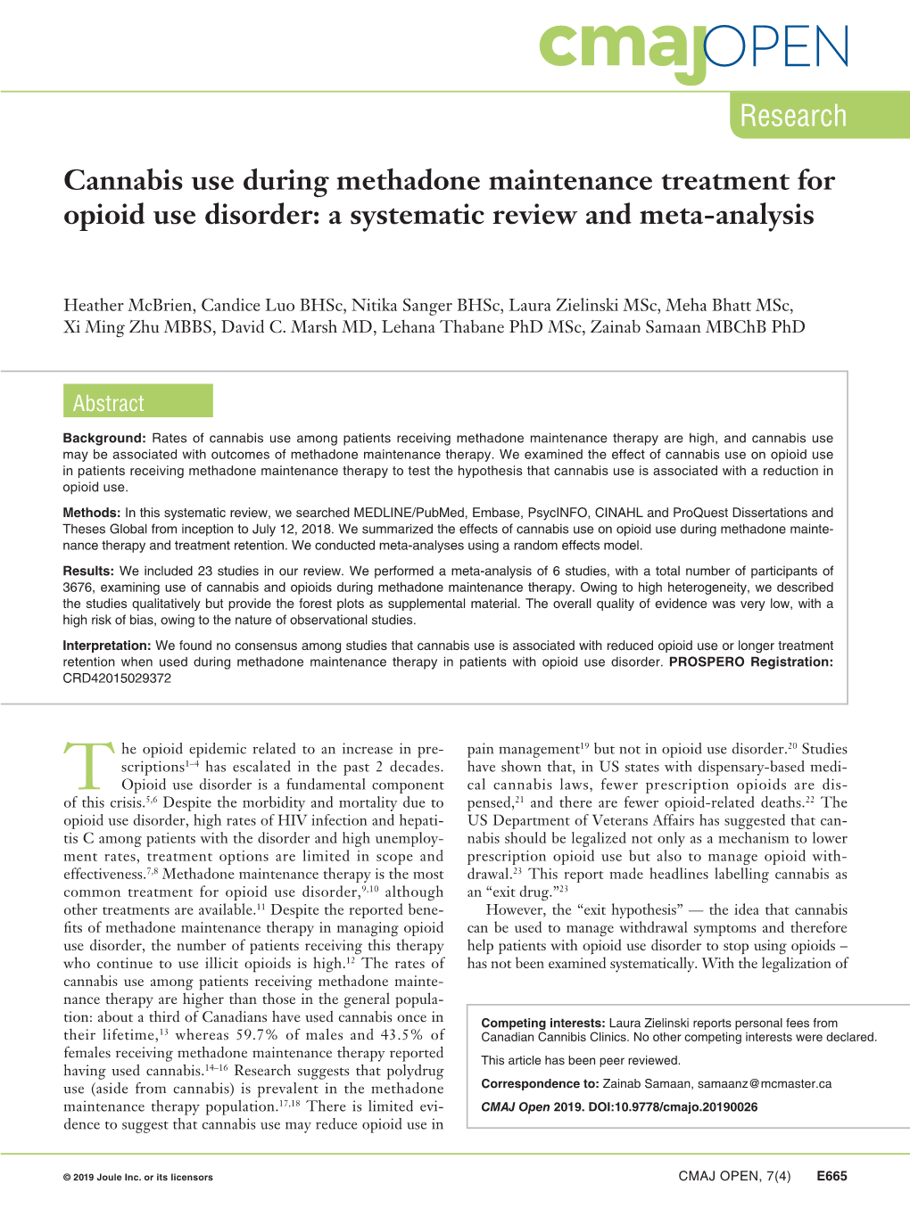 Cannabis Use During Methadone Maintenance Treatment for Opioid Use Disorder: a Systematic Review and Meta-Analysis