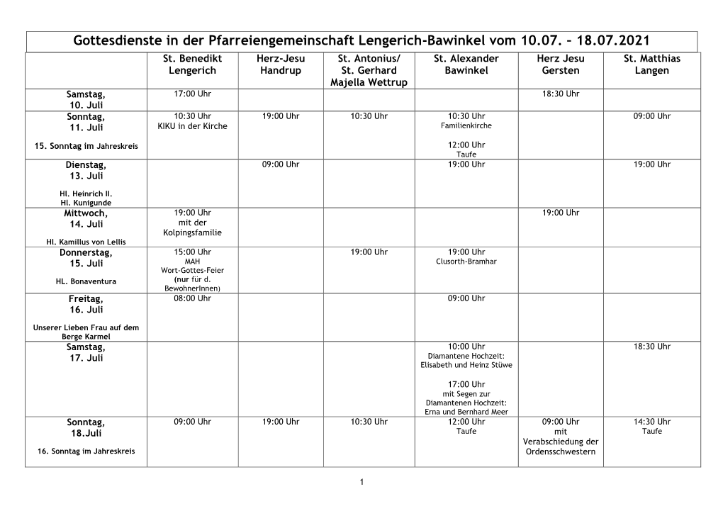 Gottesdienste Vom 11.07