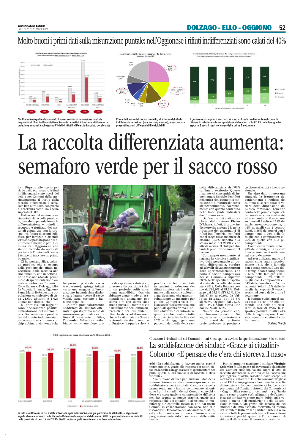 Molto Buoni I Primi Dati Sulla Misurazione Puntale: Nell’Oggionese I Rifiuti Indifferenziati Sono Calati Del 40%