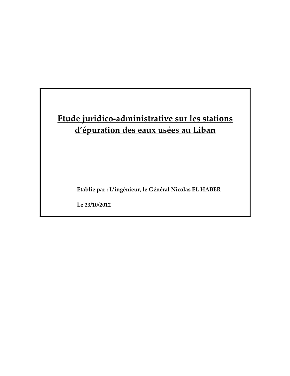 Etude Juridico-Administrative Sur Les Stations D'épuration Des Eaux Usées
