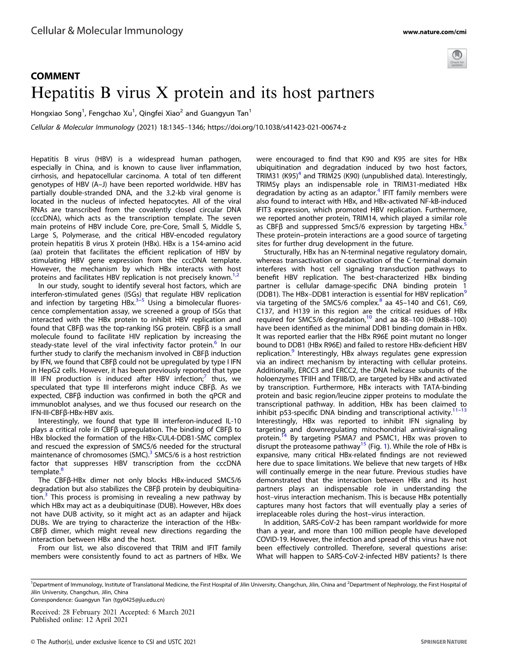 Hepatitis B Virus X Protein and Its Host Partners