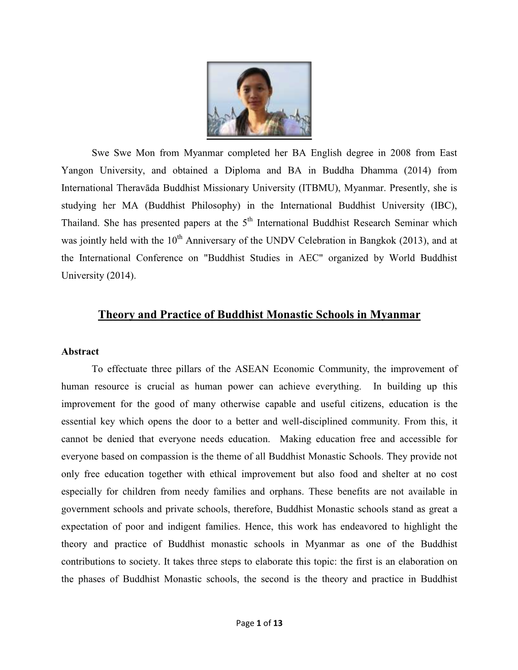 Theory and Practice of Buddhist Monastic Schools in Myanmar