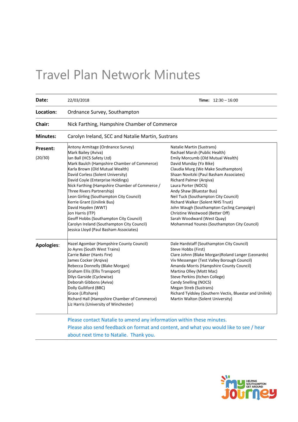 Travel Plan Network Minutes
