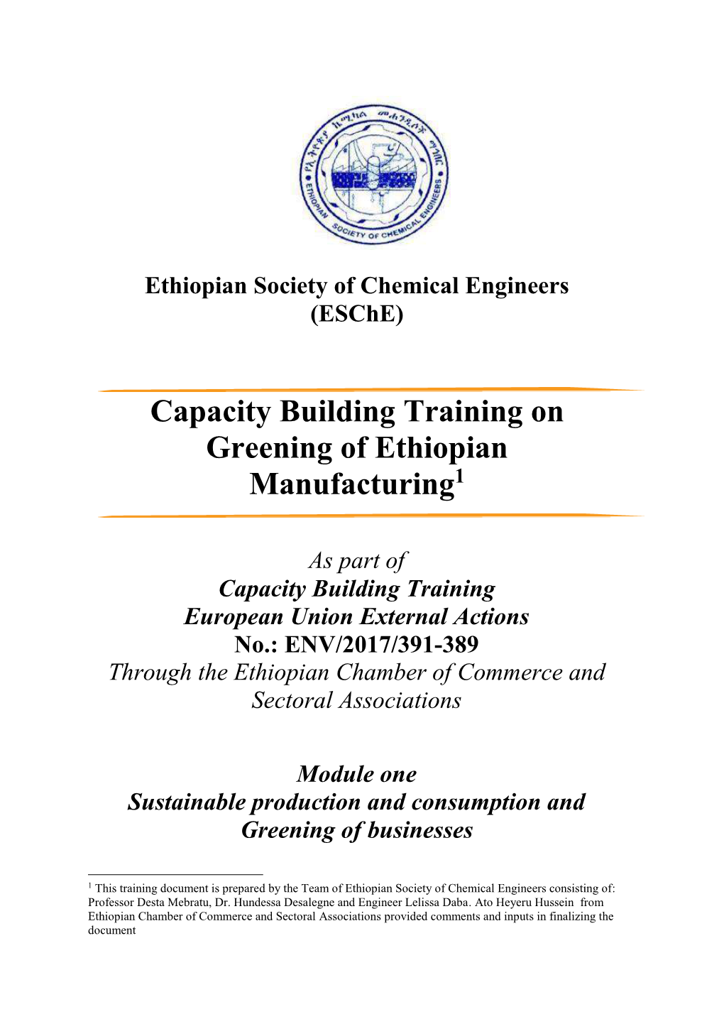 Capacity Building Training on Greening of Ethiopian Manufacturing1