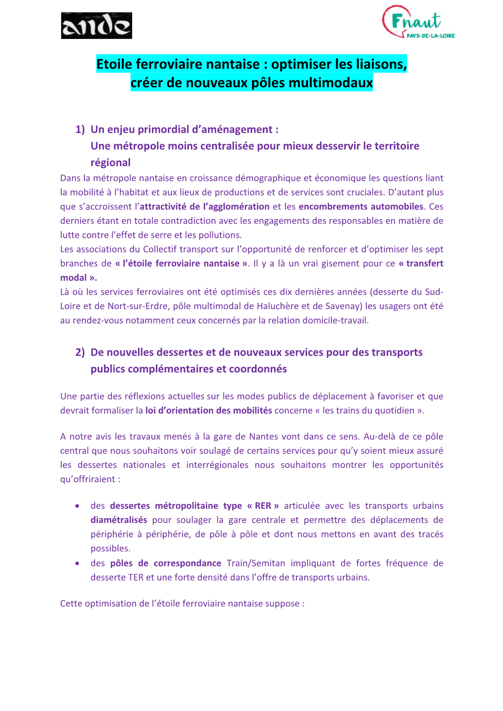 Etoile Ferroviaire Nantaise : Optimiser Les Liaisons, Créer De Nouveaux Pôles Multimodaux