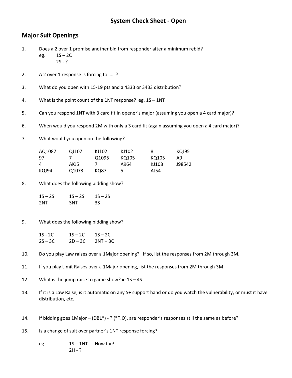 System Check Sheet - Open