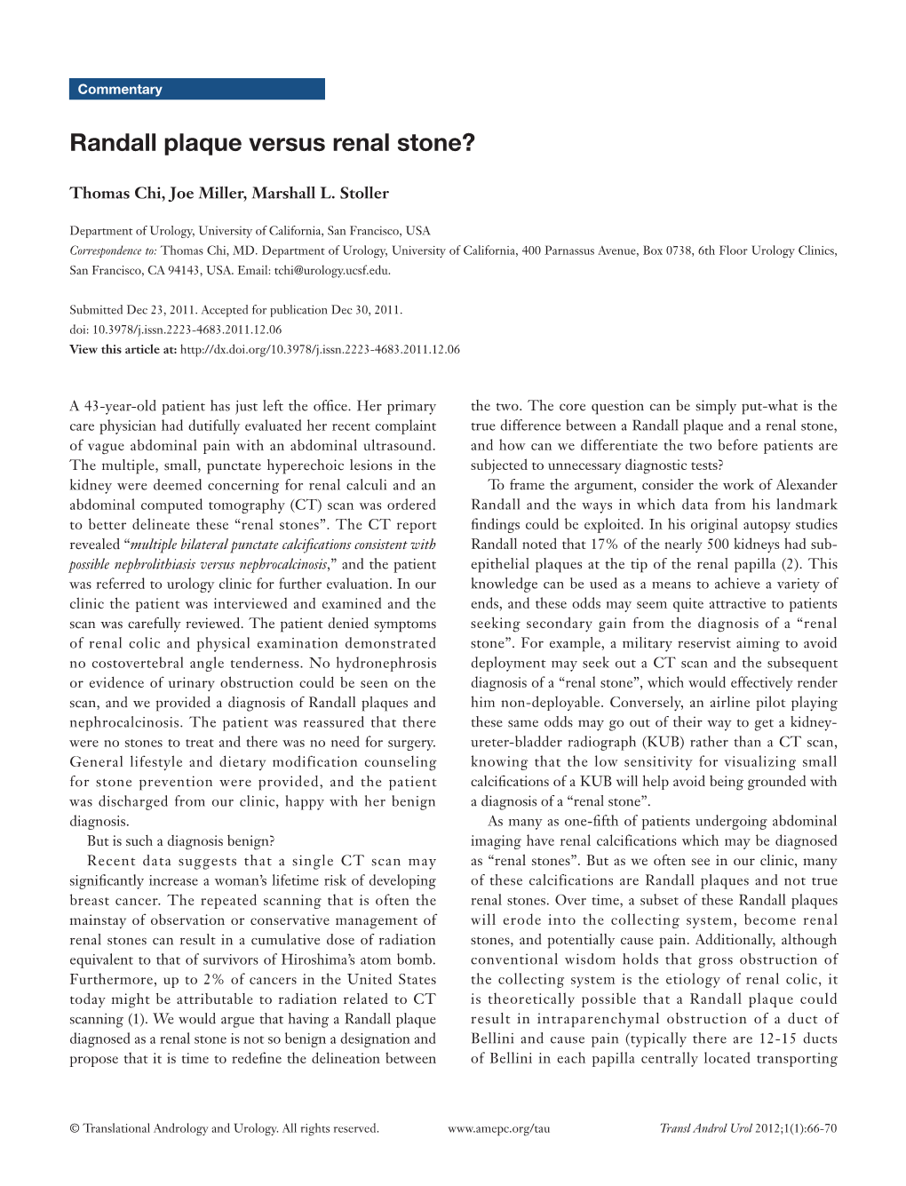 Randall Plaque Versus Renal Stone?