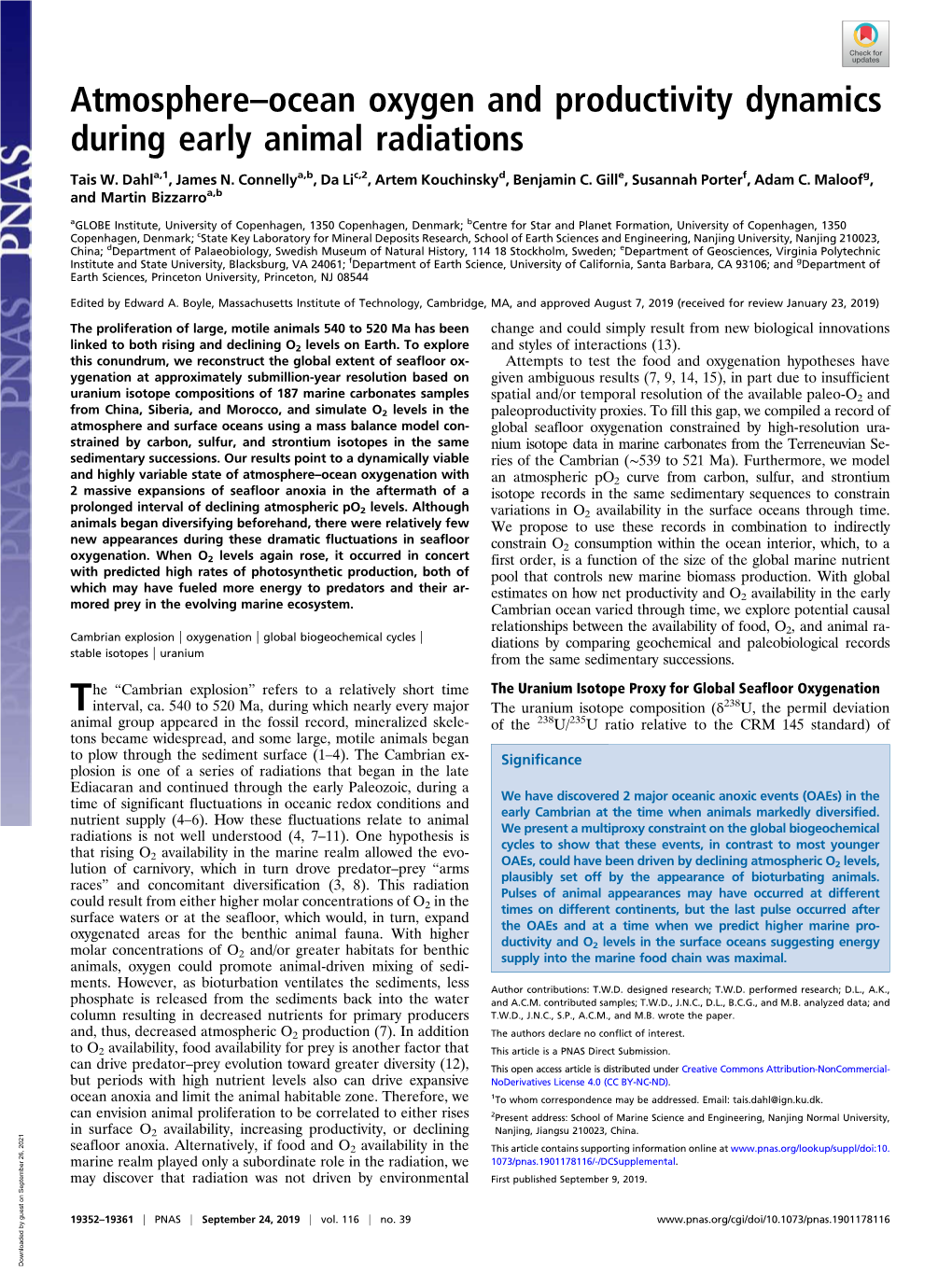 Atmosphere–Ocean Oxygen and Productivity Dynamics During Early Animal Radiations