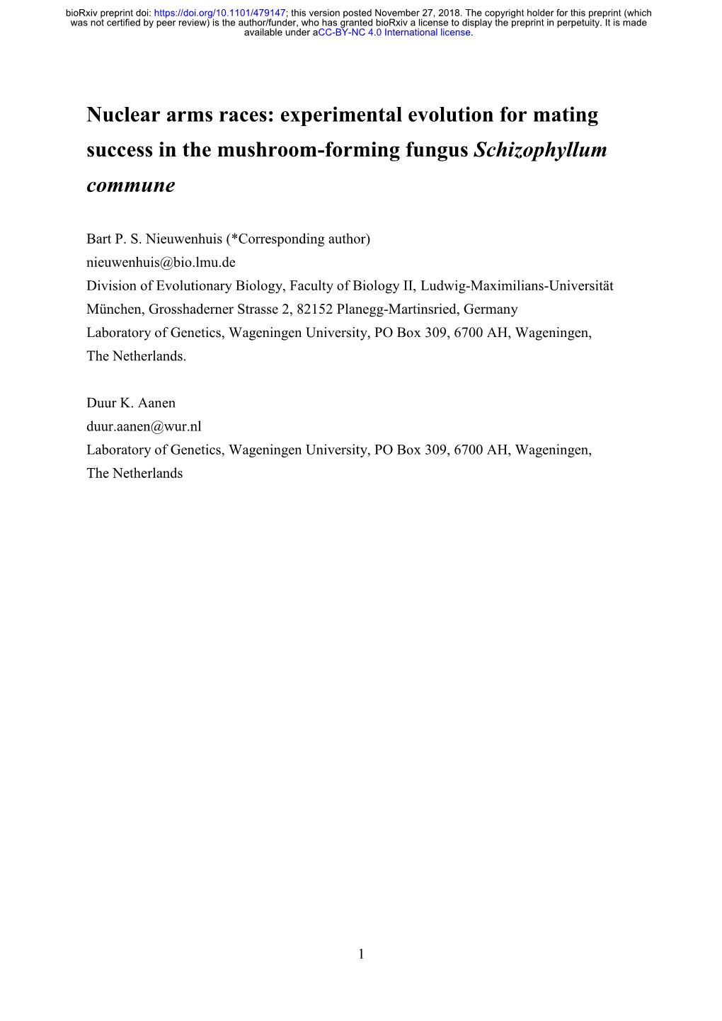 Experimental Evolution for Mating Success in the Mushroom-Forming Fungus Schizophyllum Commune