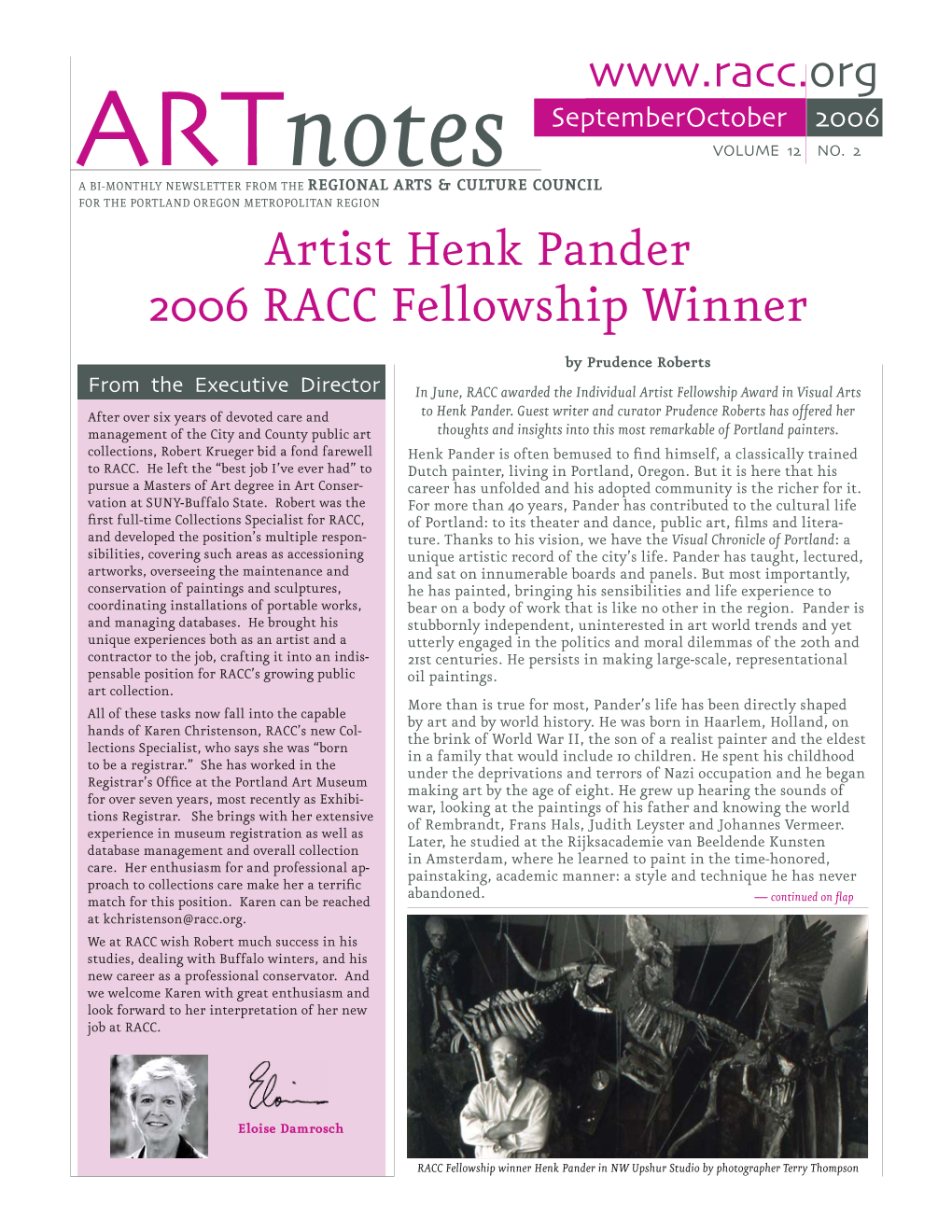 Artist Henk Pander 2006 RACC Fellowship Winner