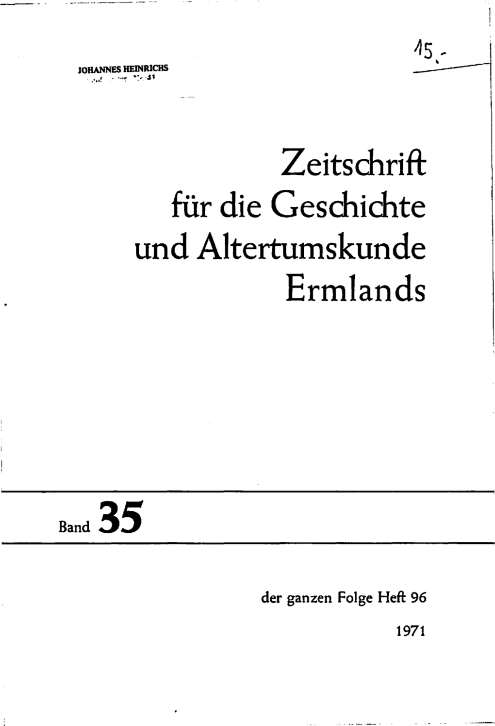 Zeitschrift Für Die Geschichte Und Altertumskunde Ermlands