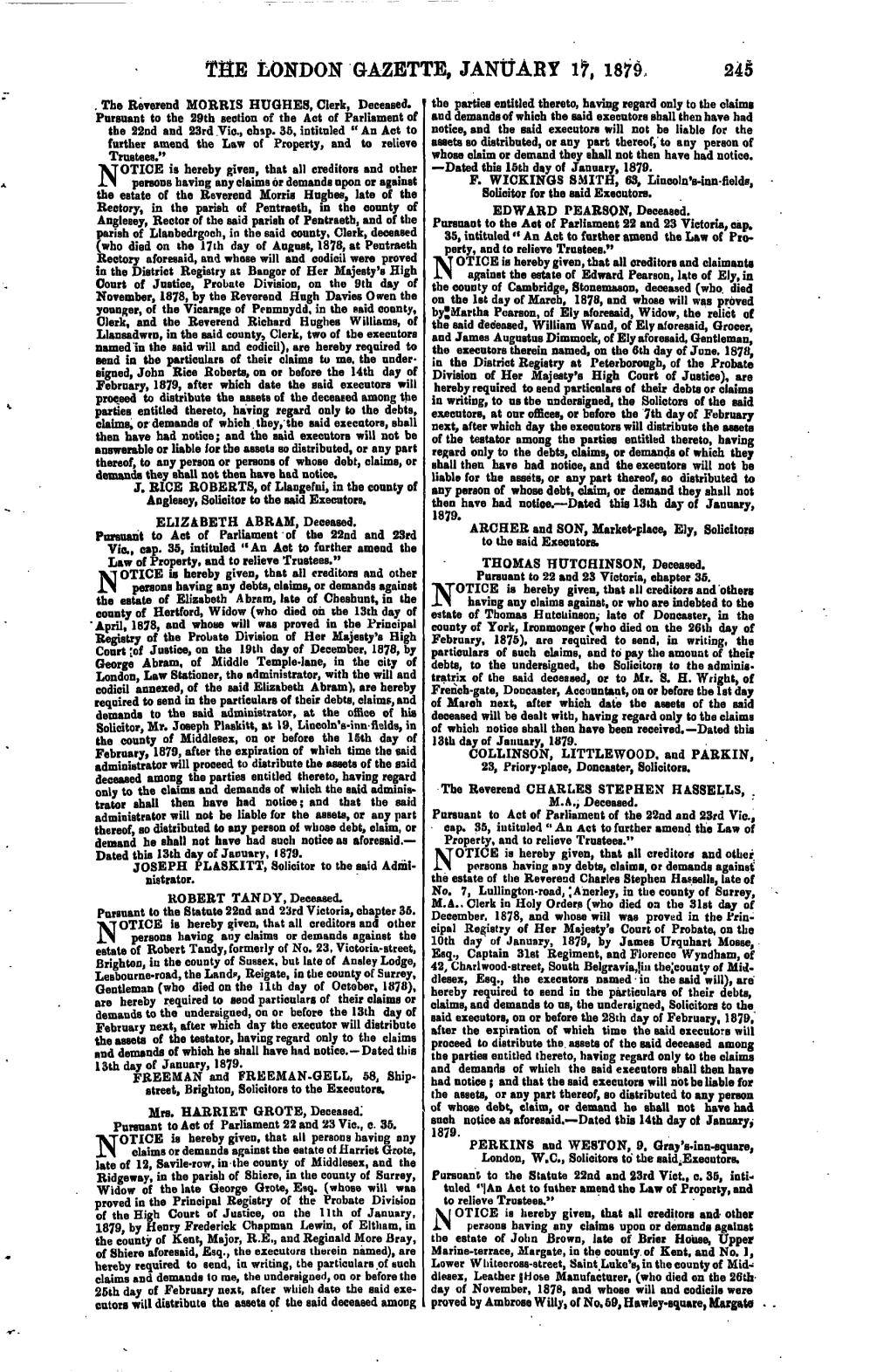 The London Gazette, January 1?, 1879, 245
