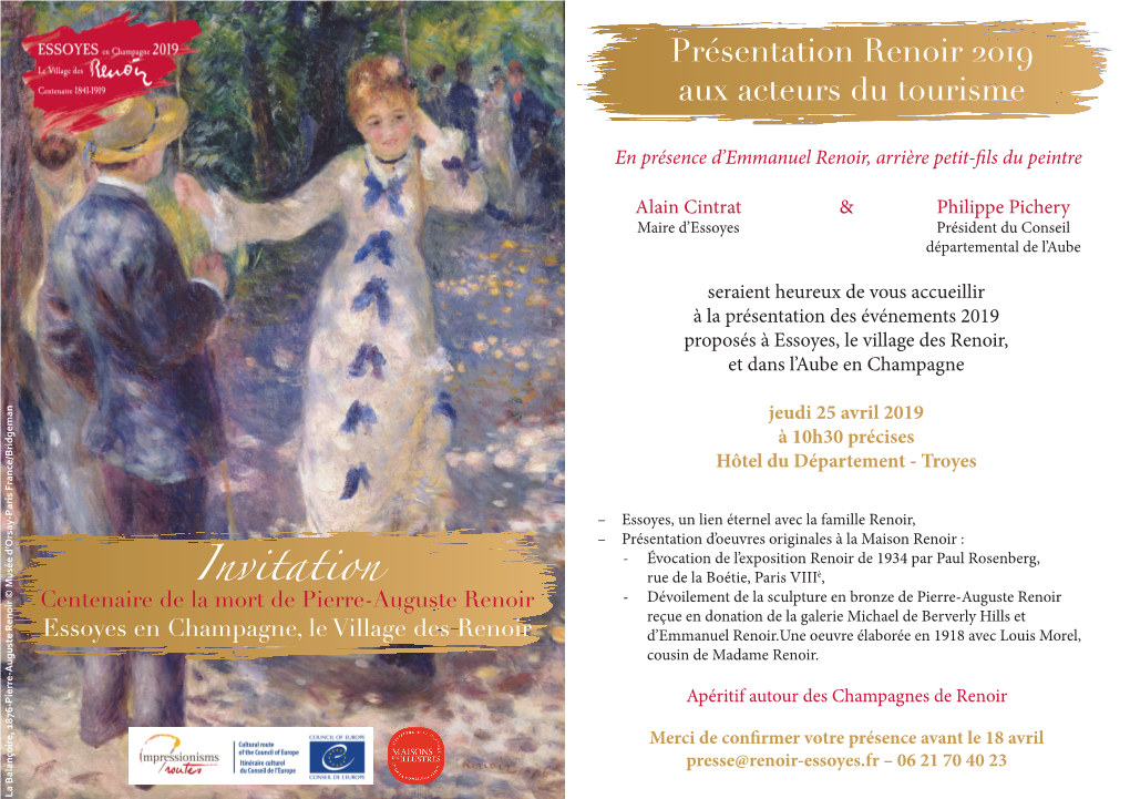 Invitation Présentation Renoir 2019 Aux Acteurs Du Tourisme