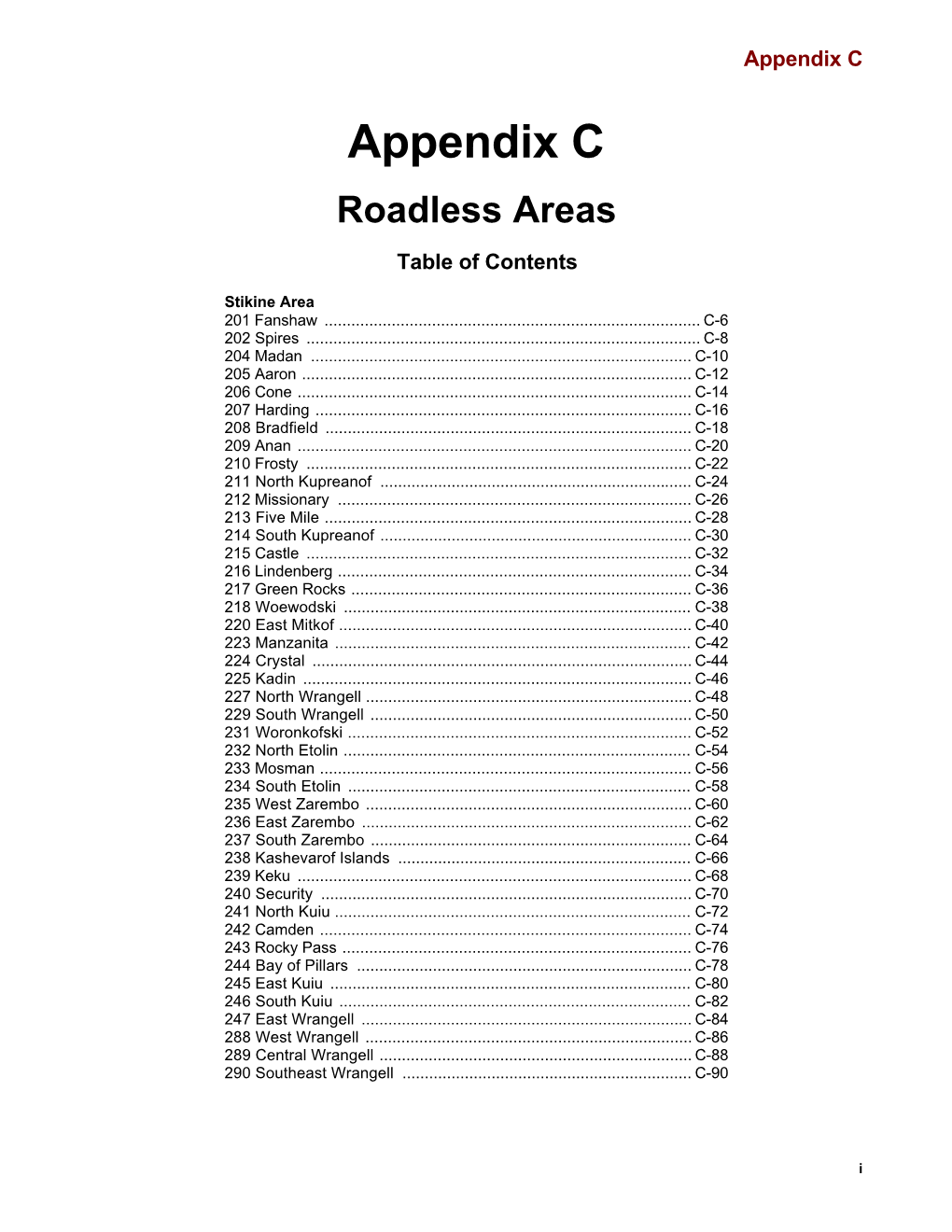 Appendix C Roadless Areas