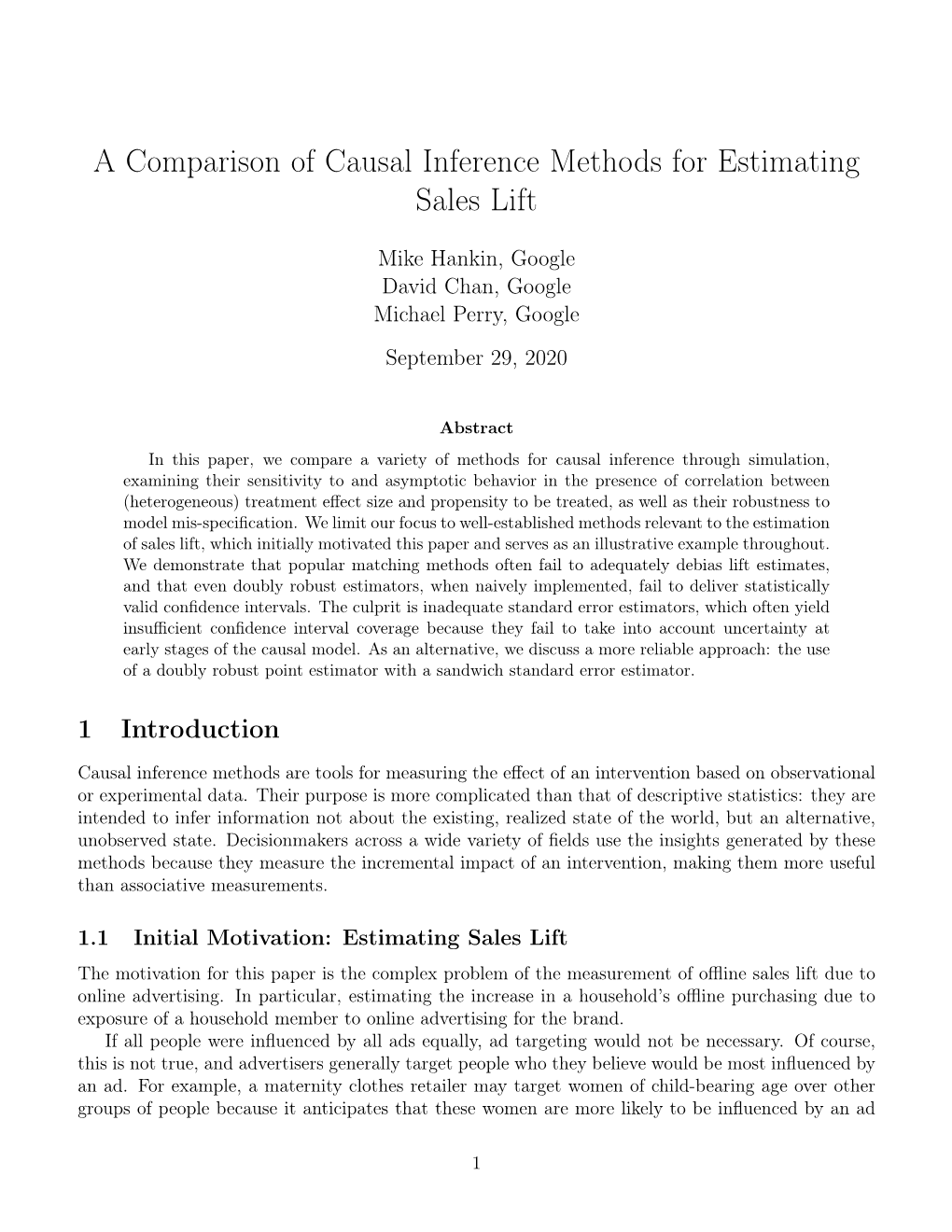 A Comparison of Causal Inference Methods for Estimating Sales Lift