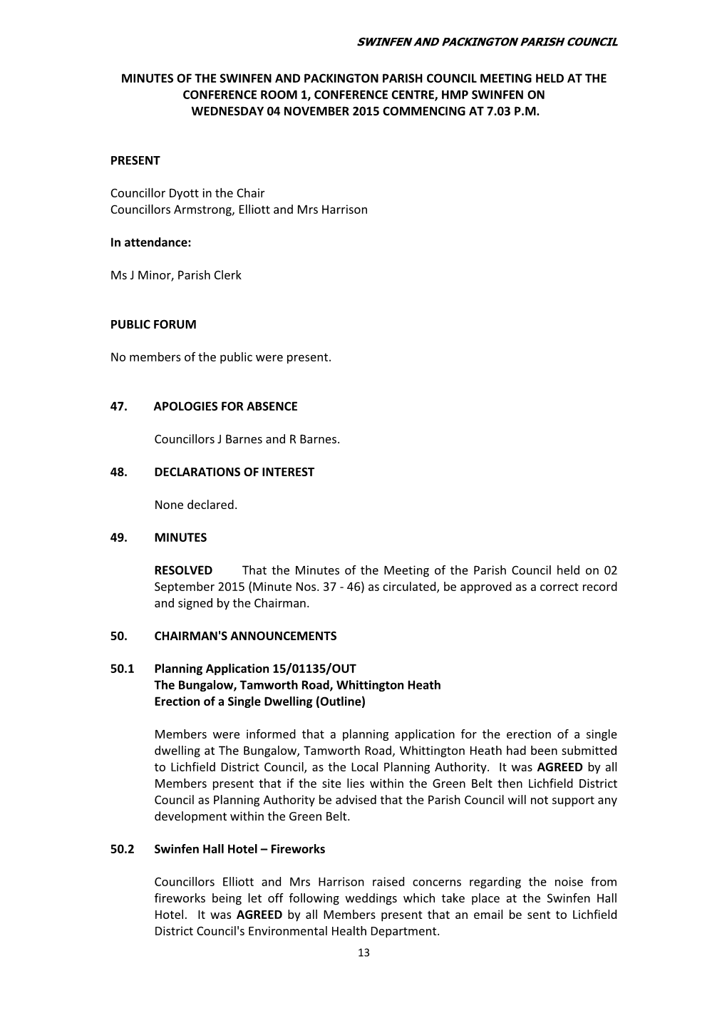 Minutes of a Meeting of Burntwood Town Council