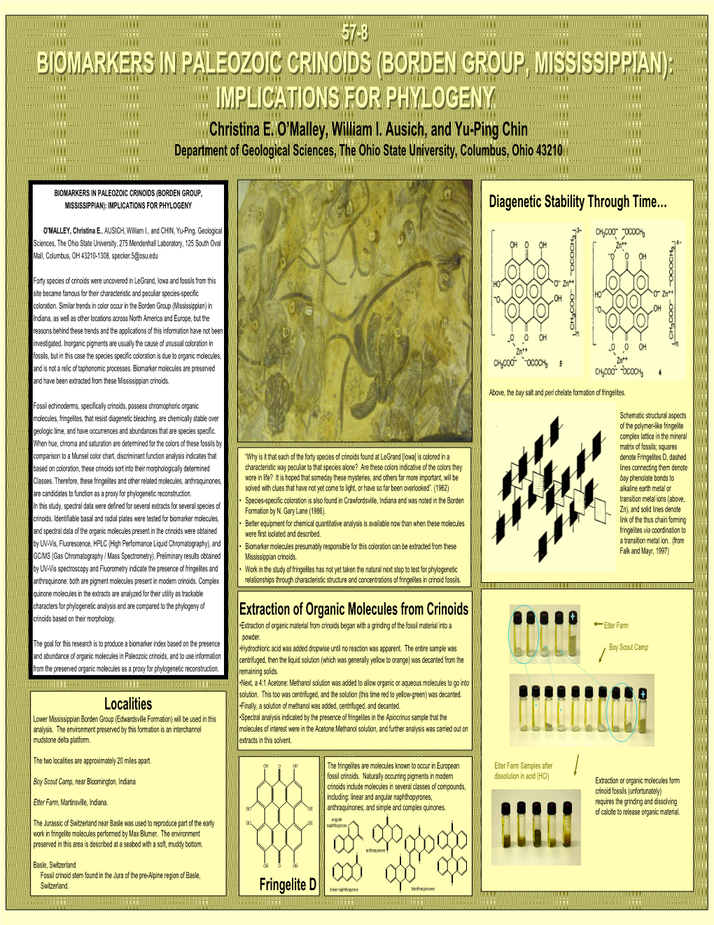 BIOMARKERS in PALEOZOIC CRINOIDS (BORDEN GROUP, MISSISSIPPIAN): IMPLICATIONS for PHYLOGENY Diagenetic Stability Through Time…