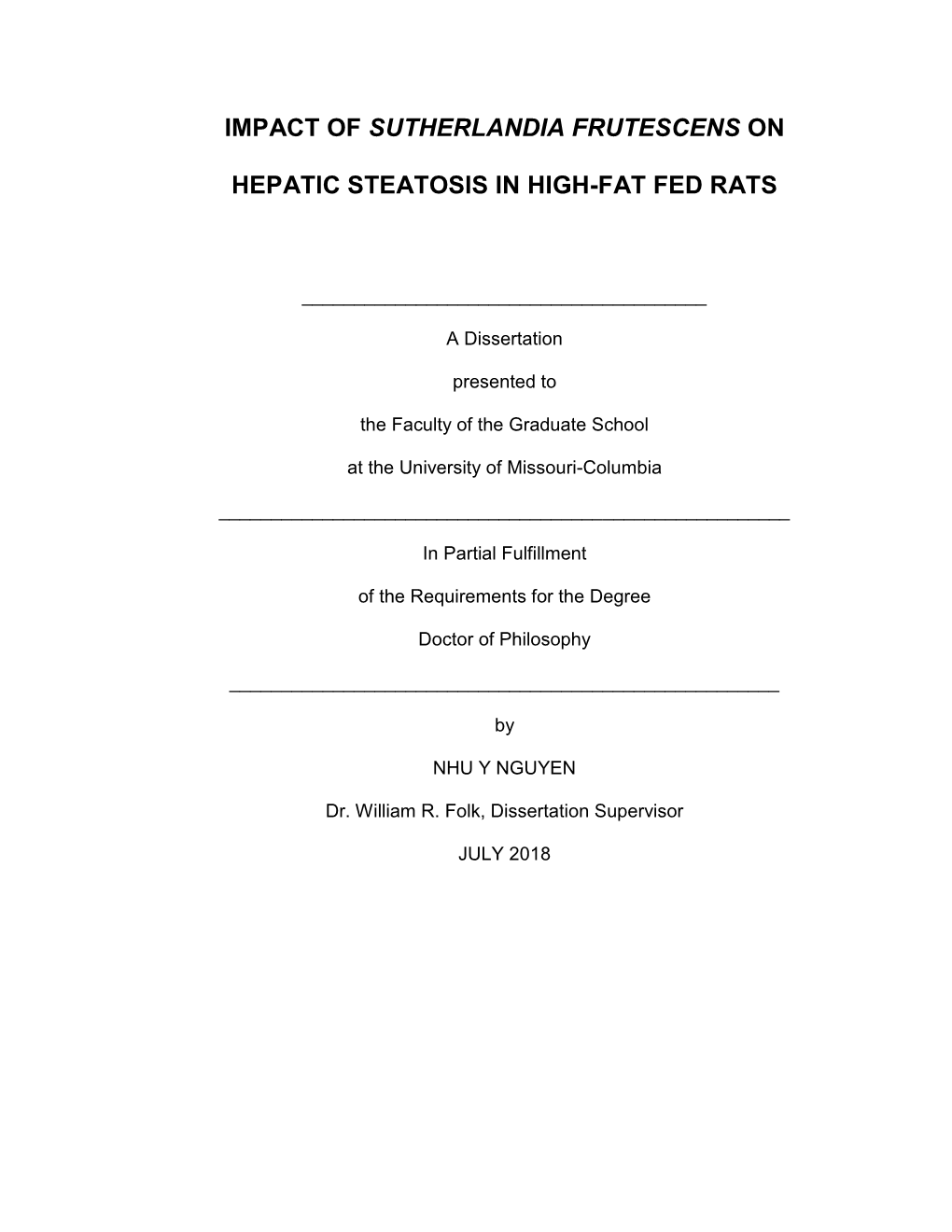 Impact of Sutherlandia Frutescens on Hepatic