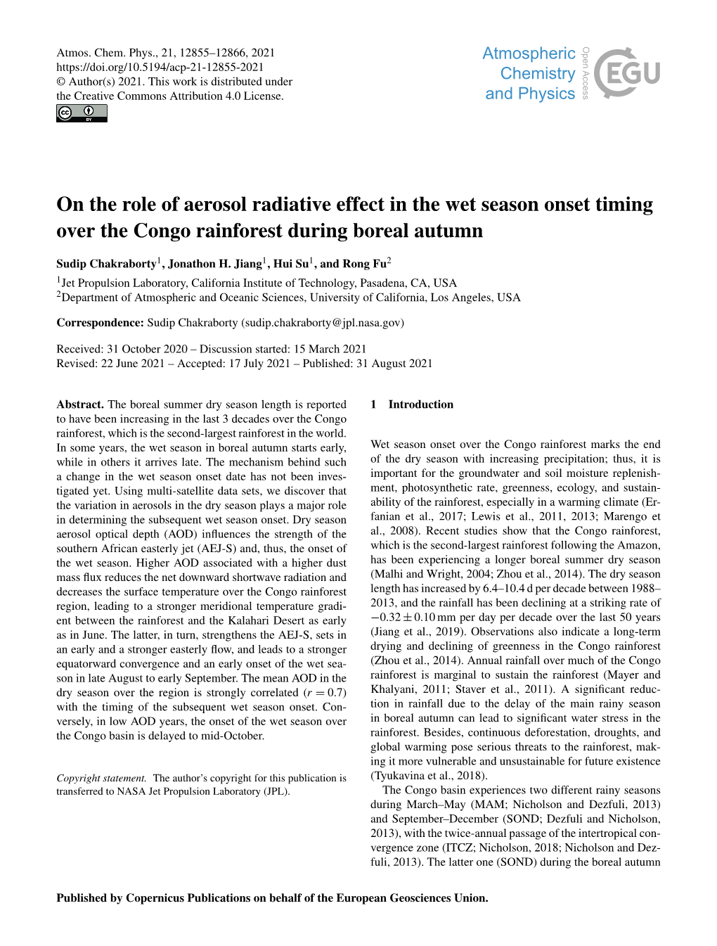 On the Role of Aerosol Radiative Effect in the Wet Season Onset Timing Over the Congo Rainforest During Boreal Autumn