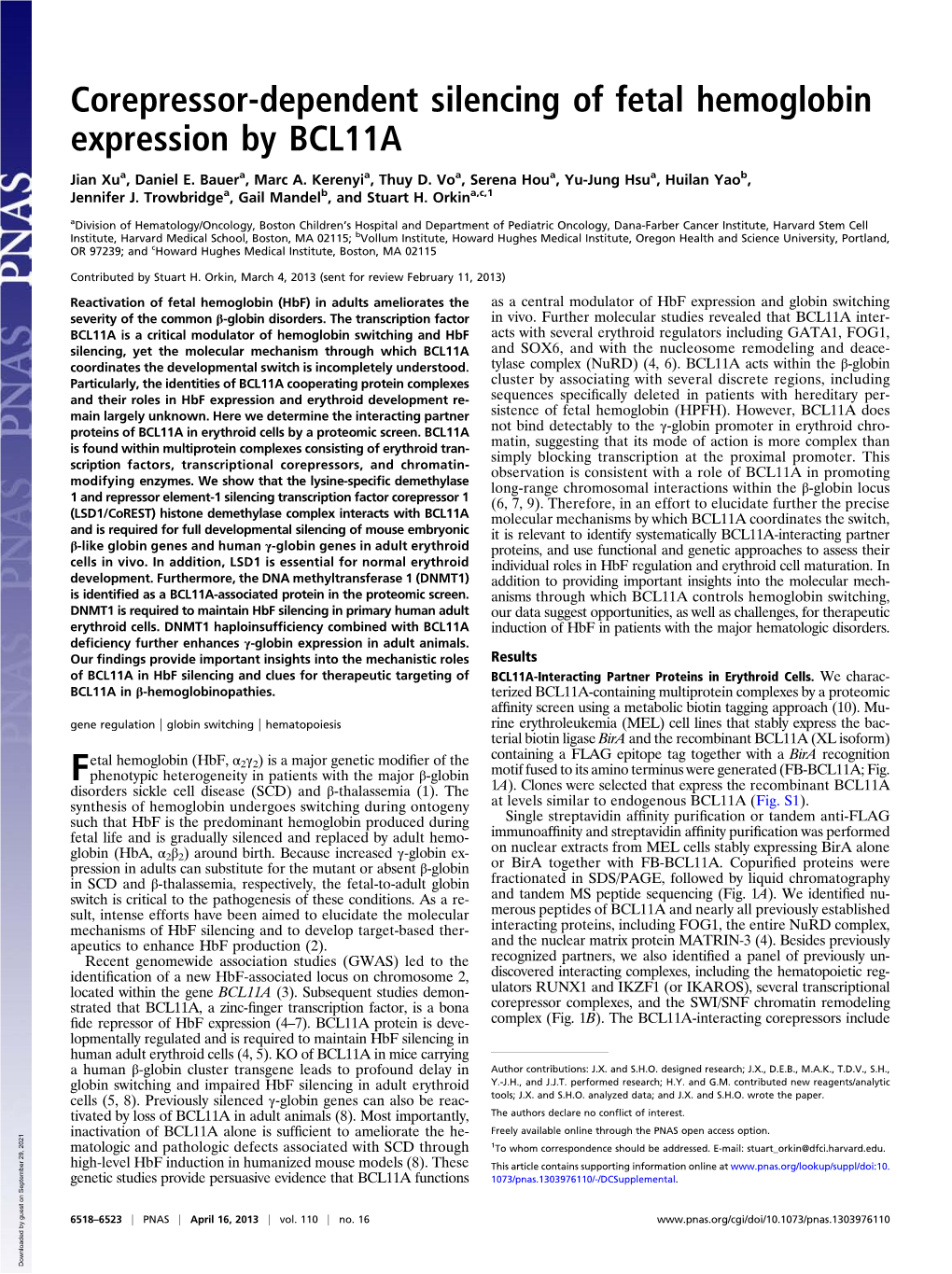 Corepressor-Dependent Silencing of Fetal Hemoglobin Expression by BCL11A