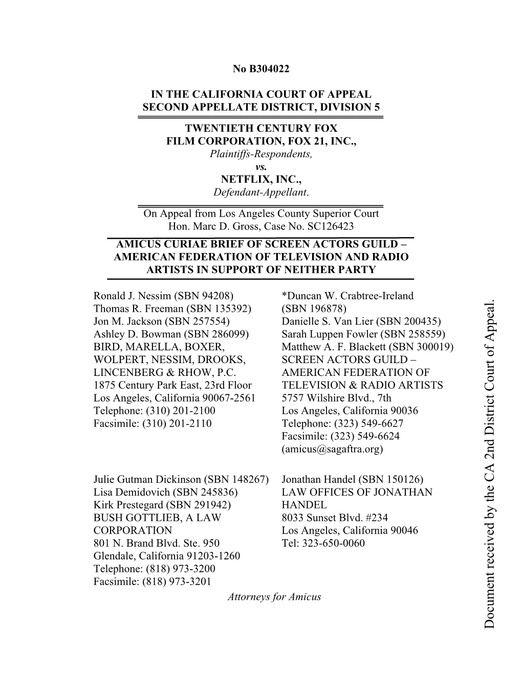 Document Received by the CA 2Nd District Court of Appeal