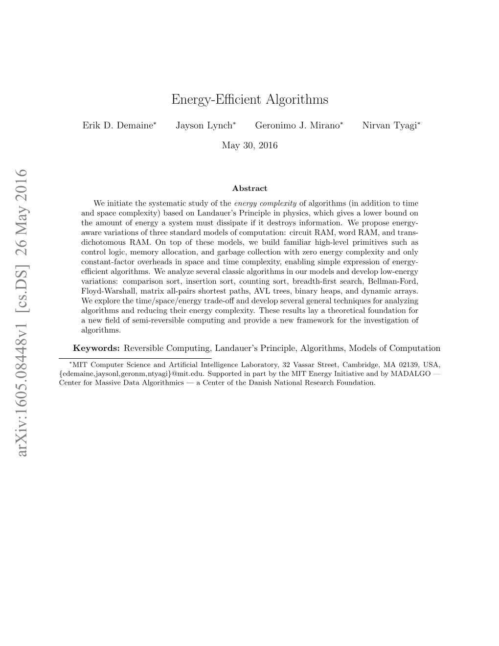 Energy-Efficient Algorithms