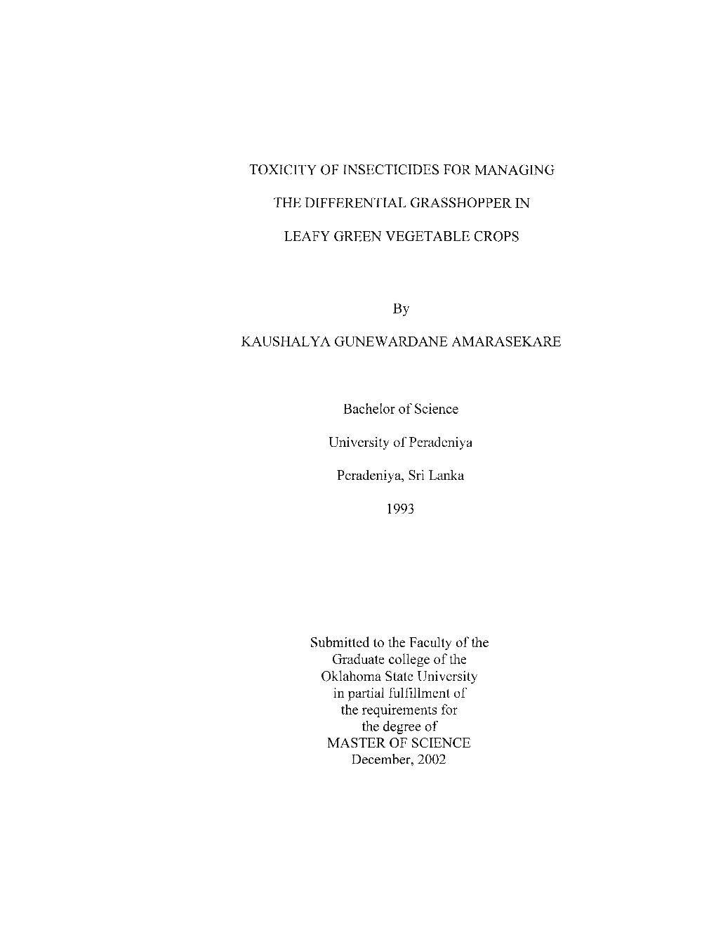 Toxicity of Insecticides for Managing the Differential Grasshopper in Leafy Green Vegetable Crops