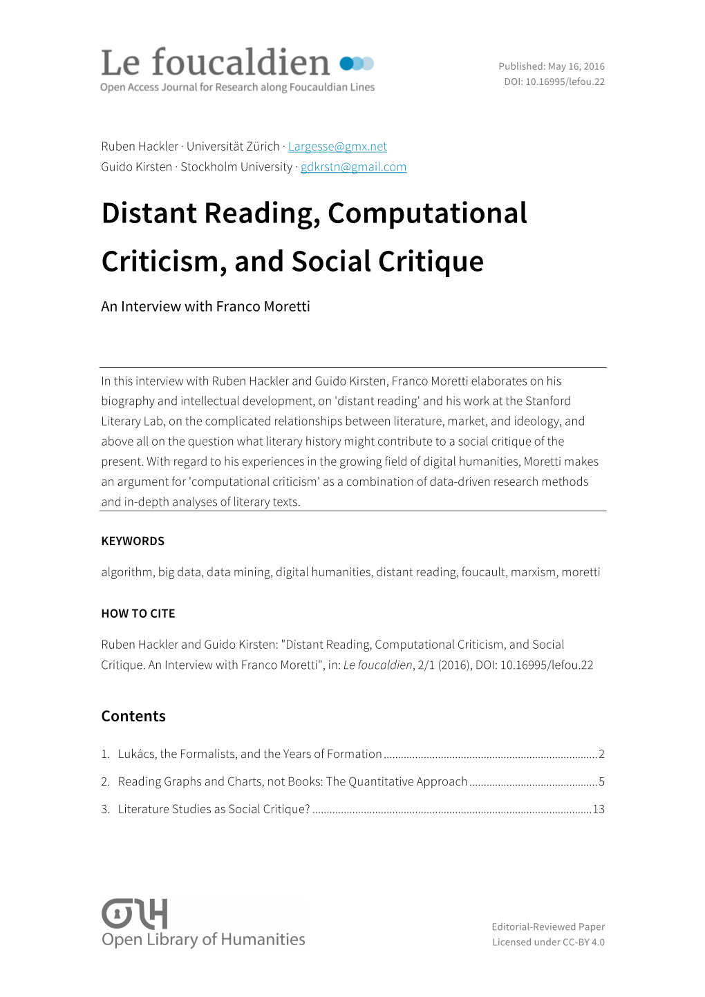 Distant Reading, Computational Criticism, and Social Critique