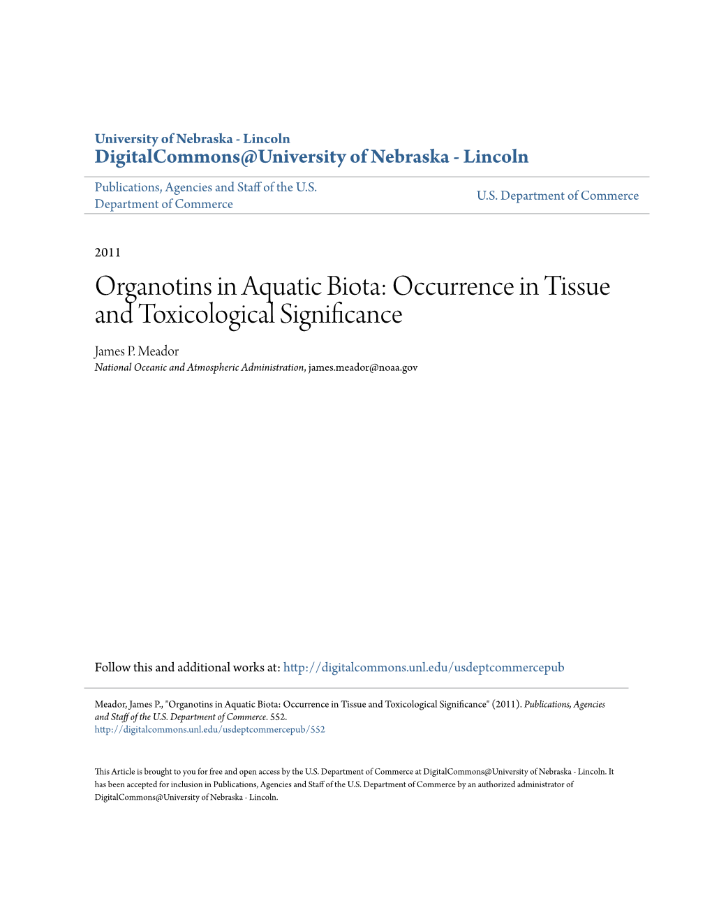 Organotins in Aquatic Biota: Occurrence in Tissue and Toxicological Significance James P