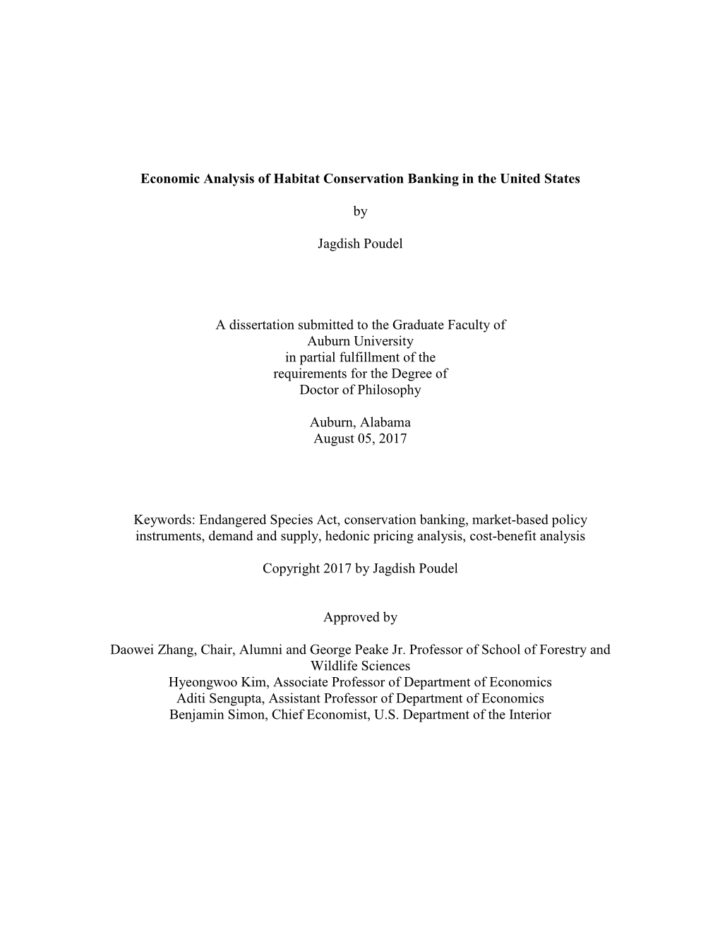 Economic Analysis of Habitat Conservation Banking in the United States