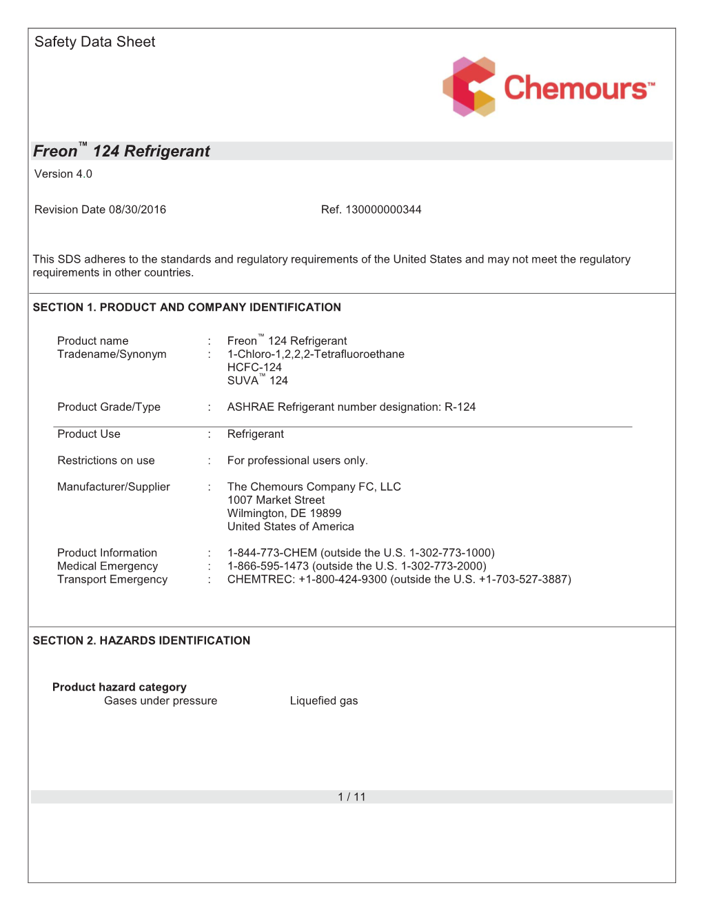 Freon 124 Refrigerant