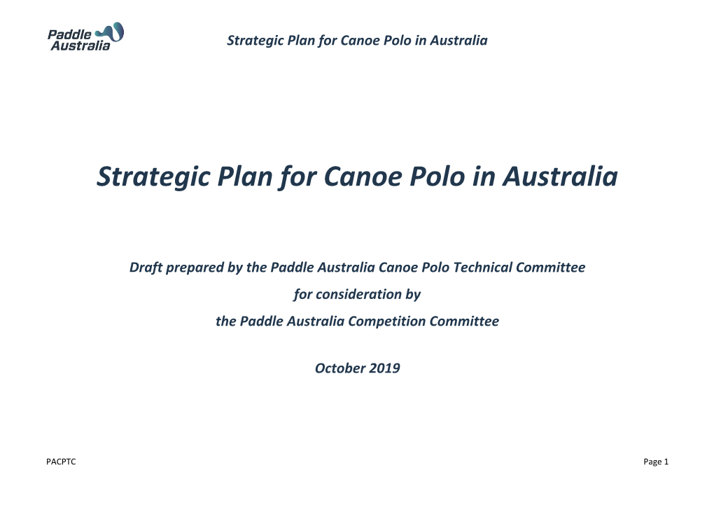 Strategic Plan for Canoe Polo in Australia