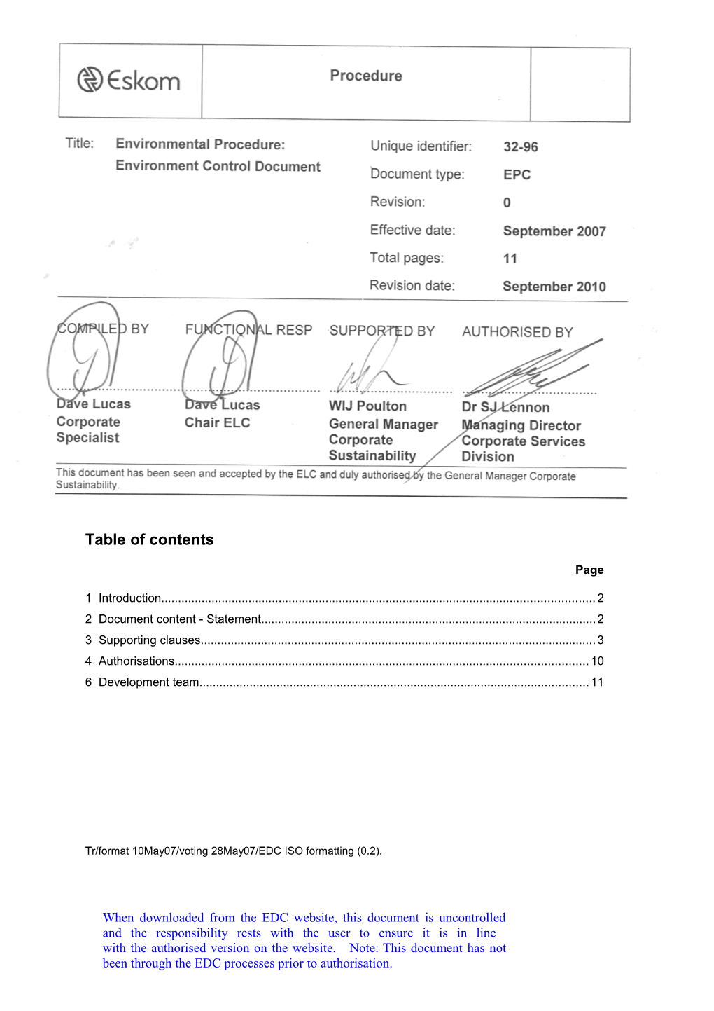 Environment Control Document Procedure