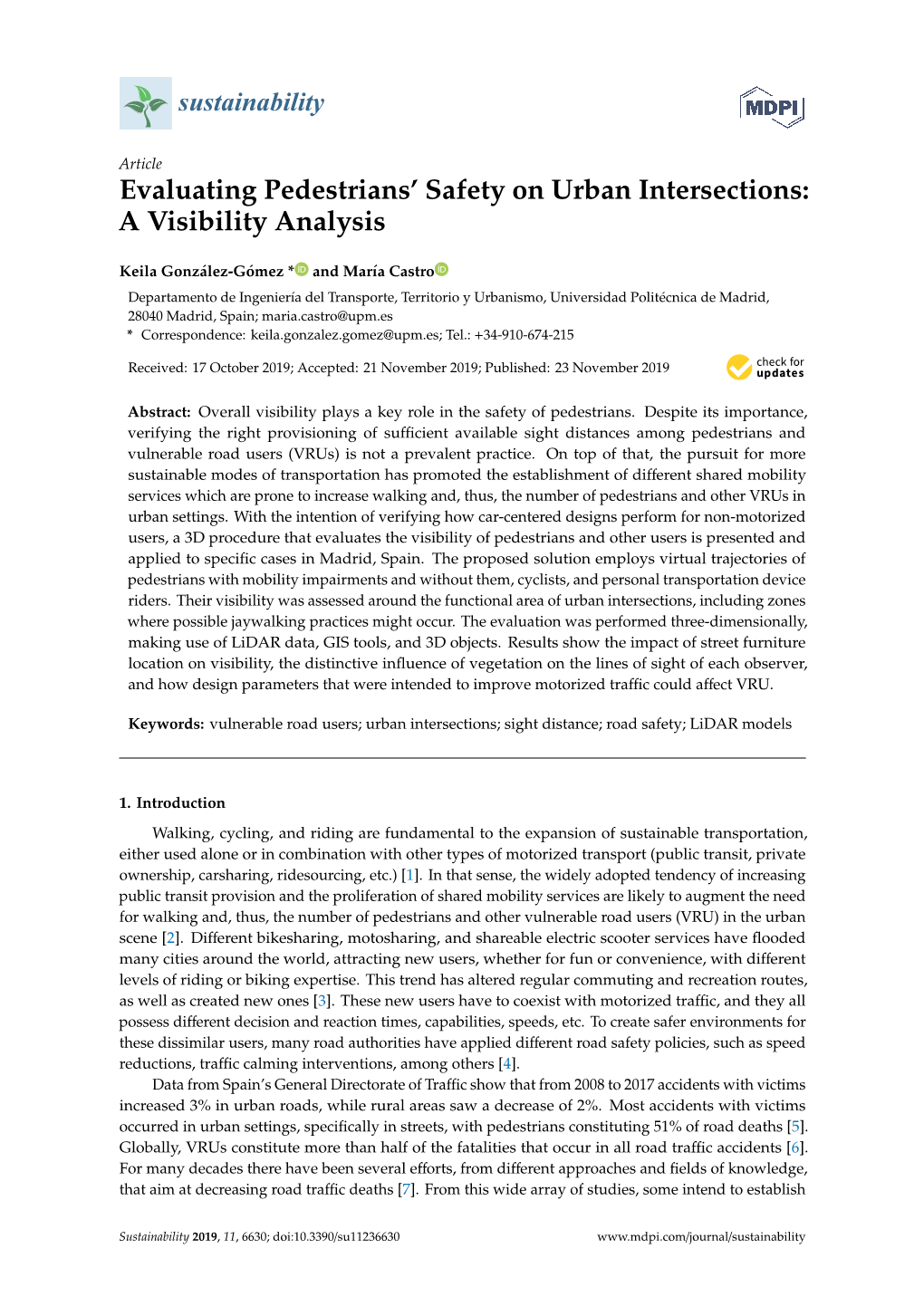 Evaluating Pedestrians' Safety on Urban Intersections