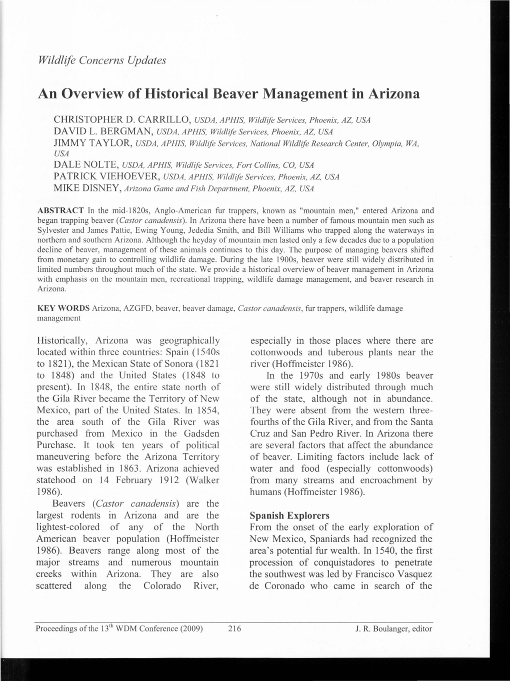 An Overview of Historical Beaver Management in Arizona